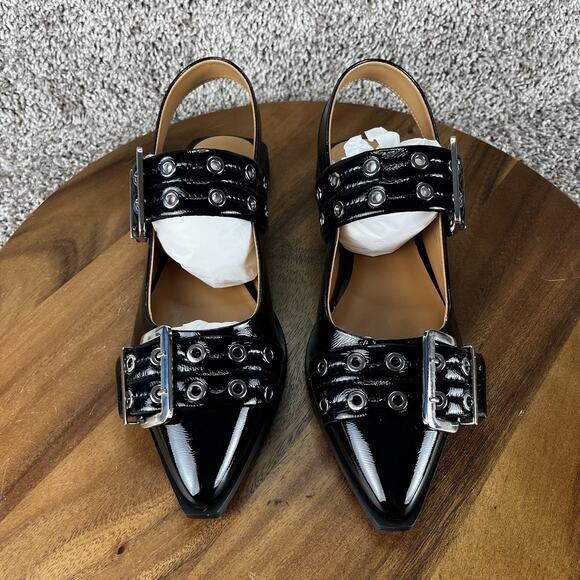 SIZE 9 - Steve Madden Graya Women's Patent Leather Flat Black Faux Strappy NEW - Picture 3 of 11